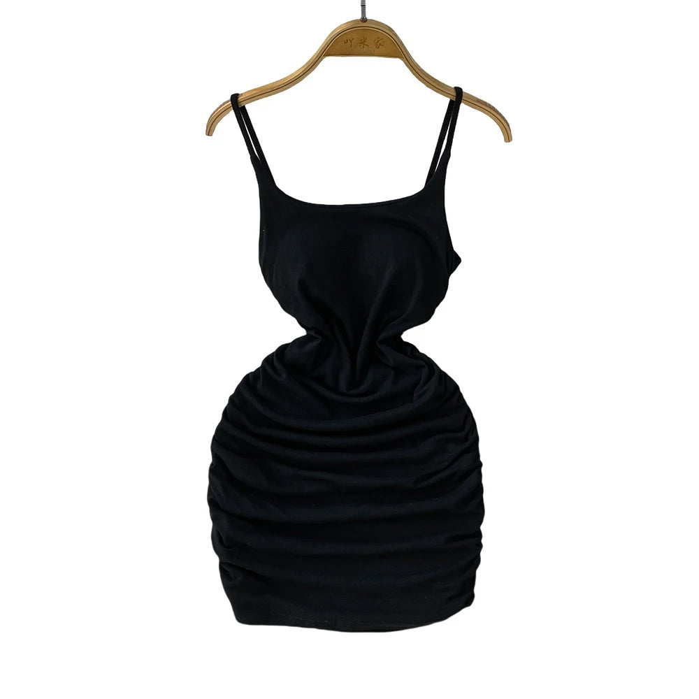 Spaghetti Strap Pleated Temperament Mini Dresses