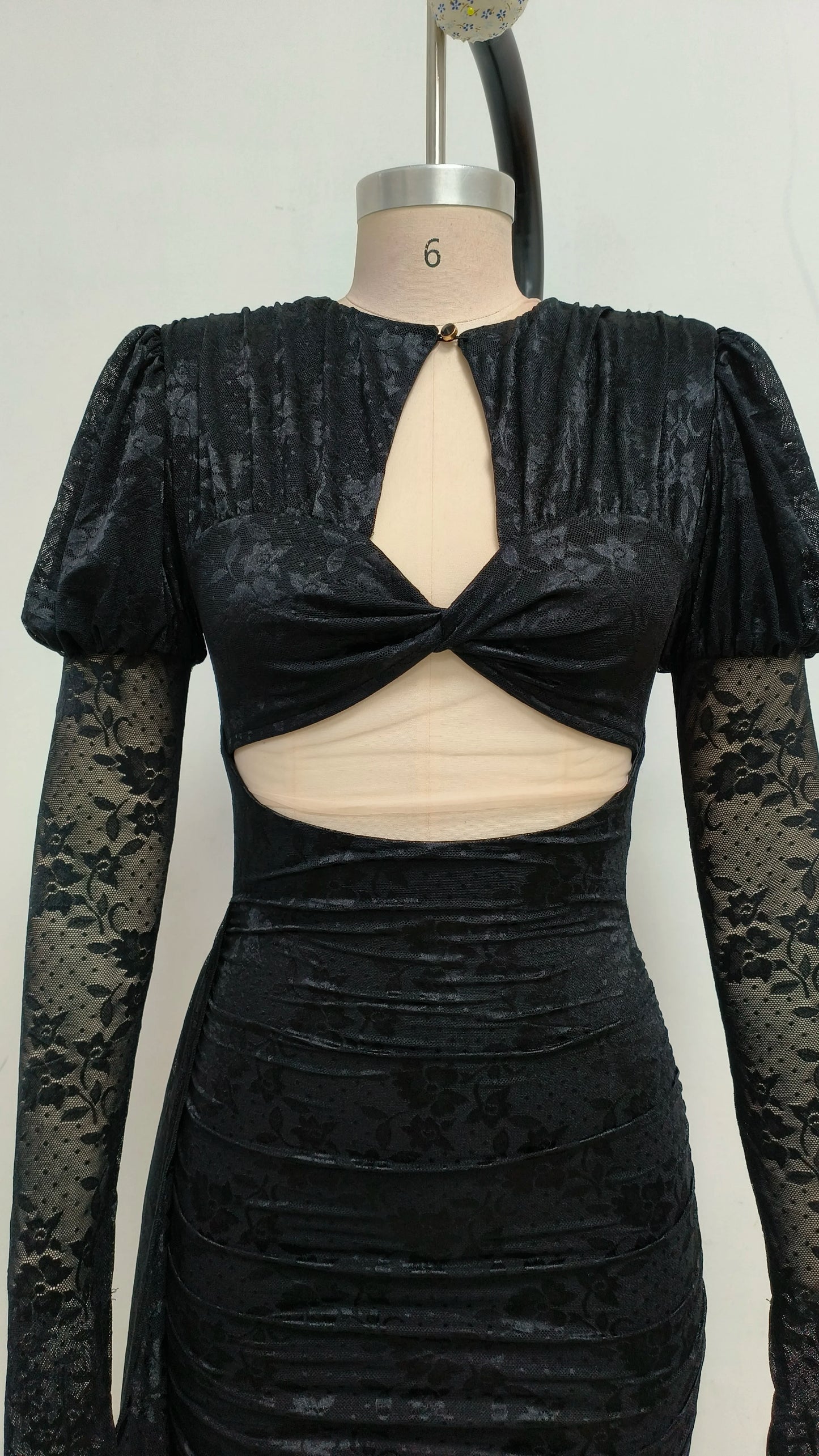 High Quality Lace Draped Bodycon Mini Dress + Gloves