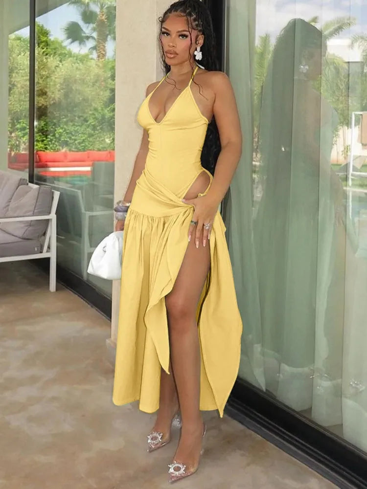 Elegant Halter Bodysuits Tie Up Maxi Skirts Matching Outfits