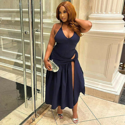 Elegant Halter Bodysuits Tie Up Maxi Skirts Matching Outfits