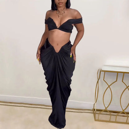 Off Shoulder Crop Top + Low Waist Maxi Skirt Outfits
