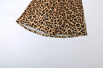 Leopard Print Ruched Patchwork Full Sleeve Midnight Stretch Dresses