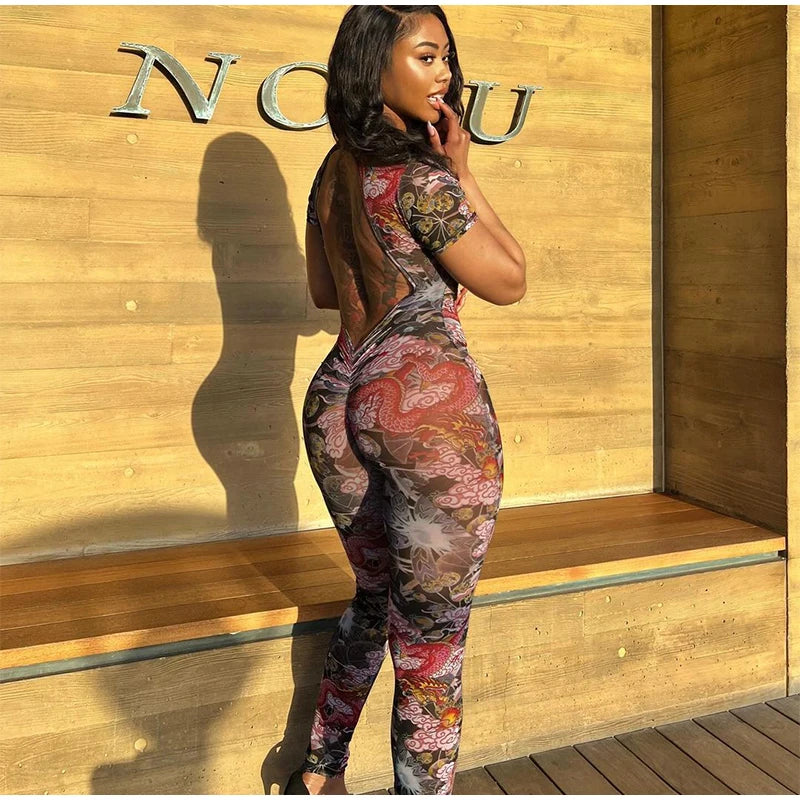 Susan Dragon Print See Through Jumpsuit