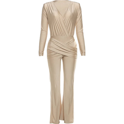 Deep v-Neck Full Sleeve Elegant Skinny Jumpsuit