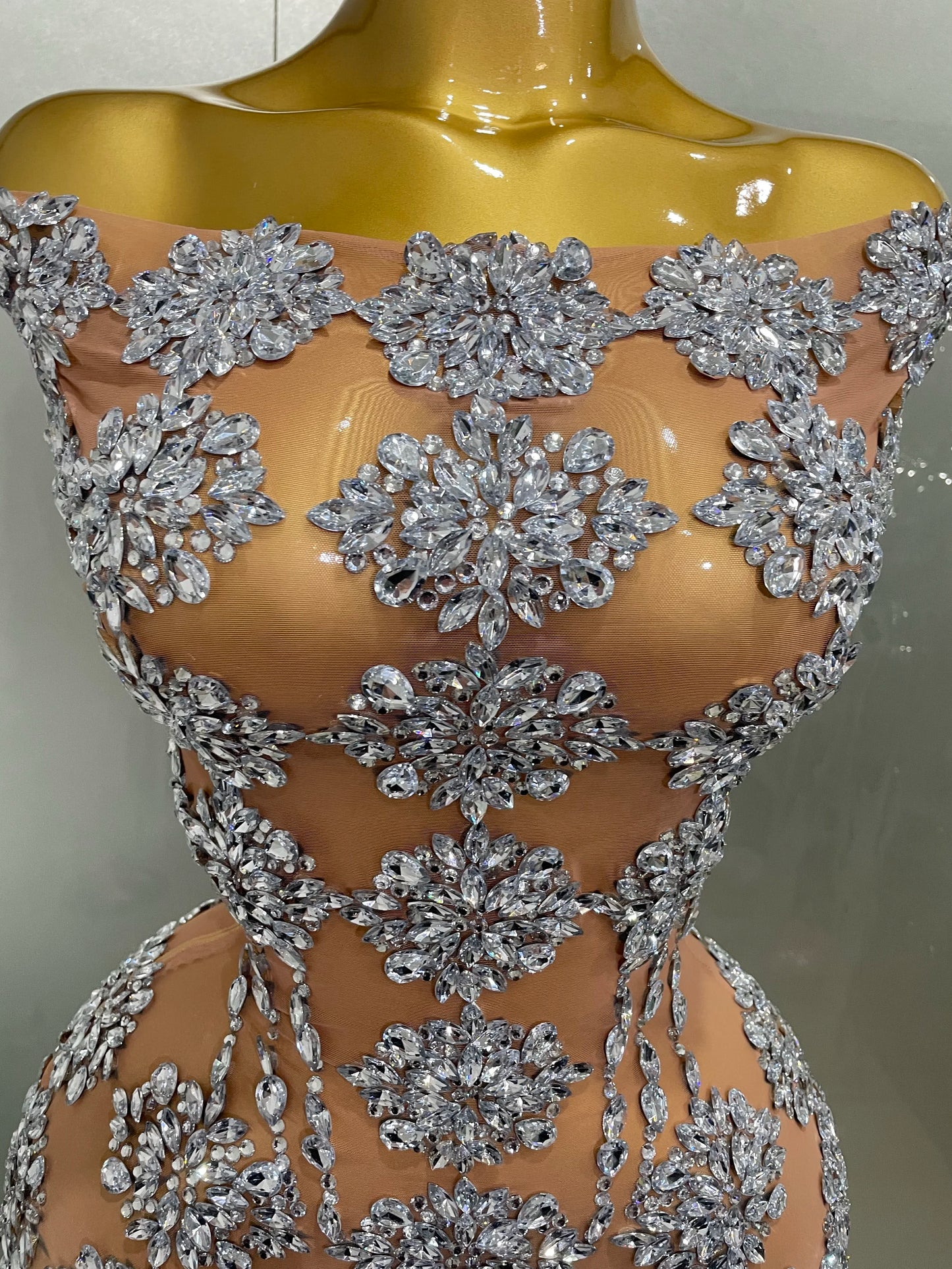 Luxury Sparkly Rhinestone Mesh Mini Dresses