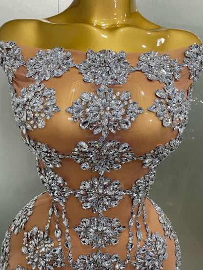 Luxury Sparkly Rhinestone Mesh Mini Dresses