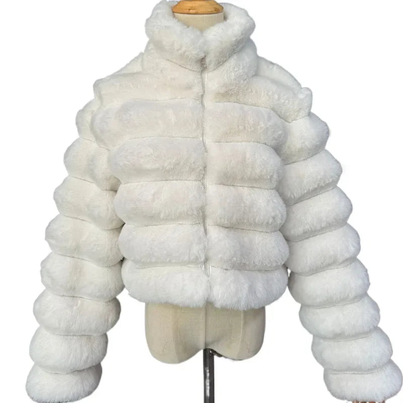 Kasha's Short Faux Mink Zipped Coat Vintage Furry Outerwear (New)