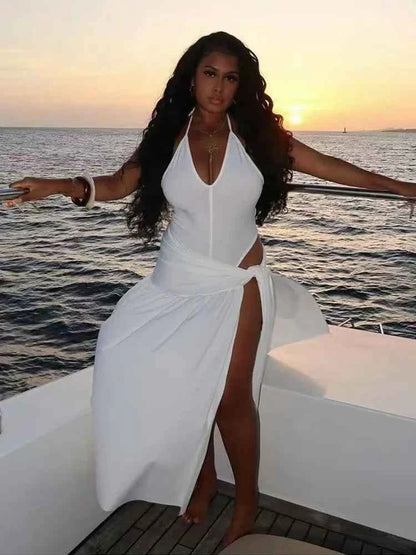 Elegant Halter Bodysuits Tie Up Maxi Skirts Matching Outfits