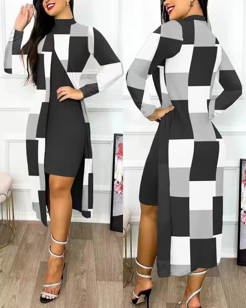 Two Piece Set Print Dresses Sets (Office Lady)