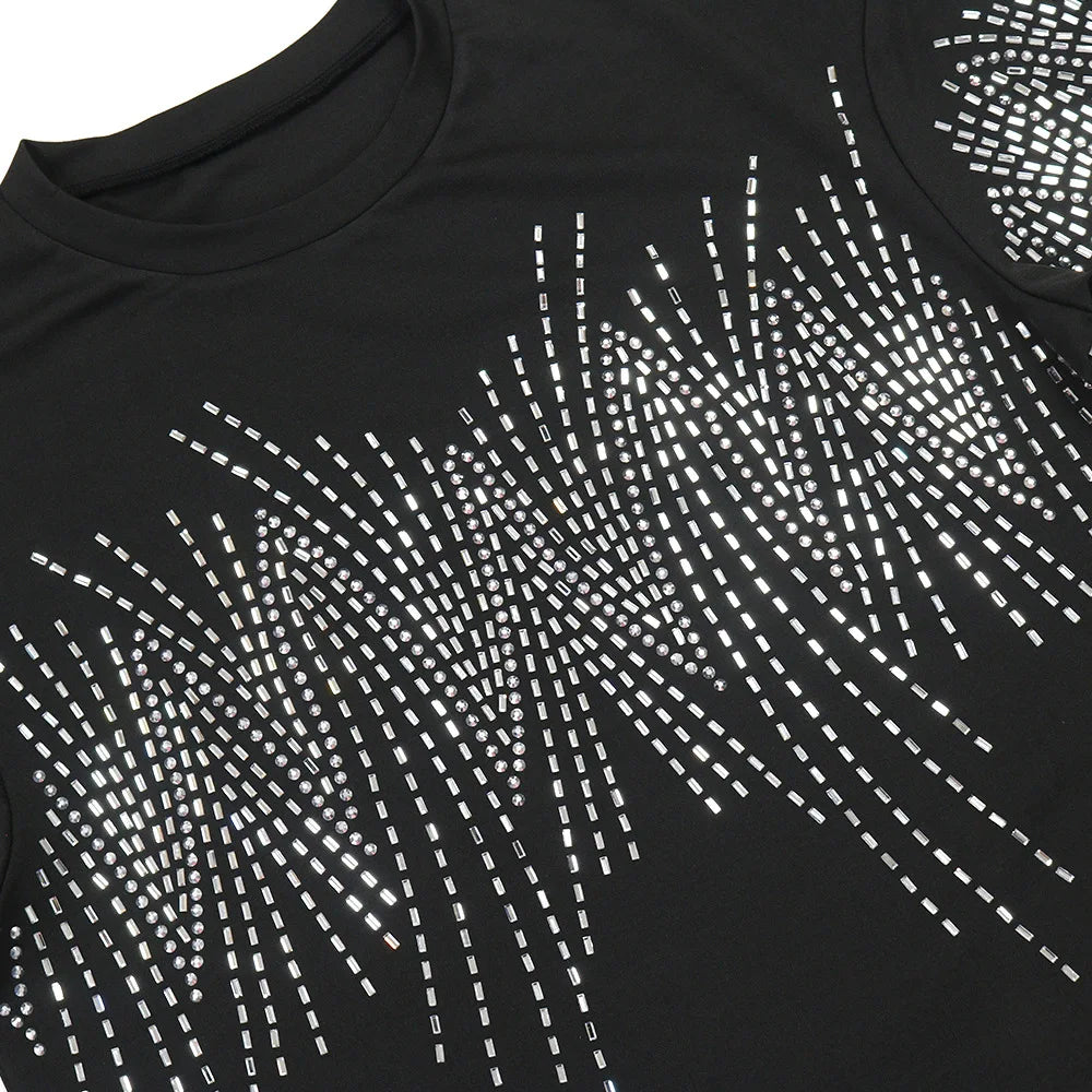 🔥Hot Rhinestones O-neck Tshirt + Short Sets