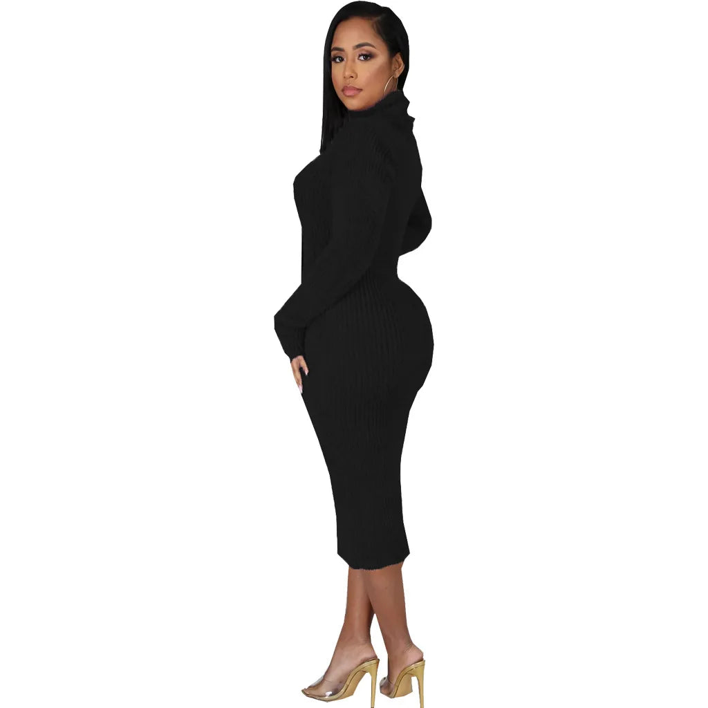 Solid color crew neck sweater dress JX5389