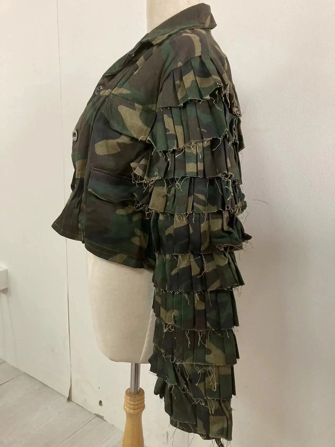 Daisha Camouflage Ruffles Flare Sleeve Button Up Military Jackets