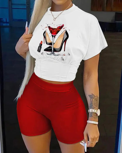 Casual O-Neck Short Sleeve T-shirt  + Shorts Set