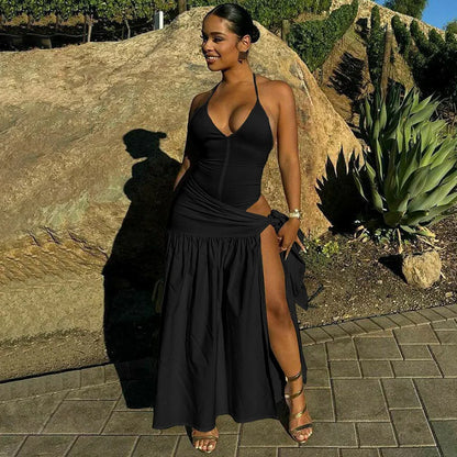 Elegant Halter Bodysuits Tie Up Maxi Skirts Matching Outfits