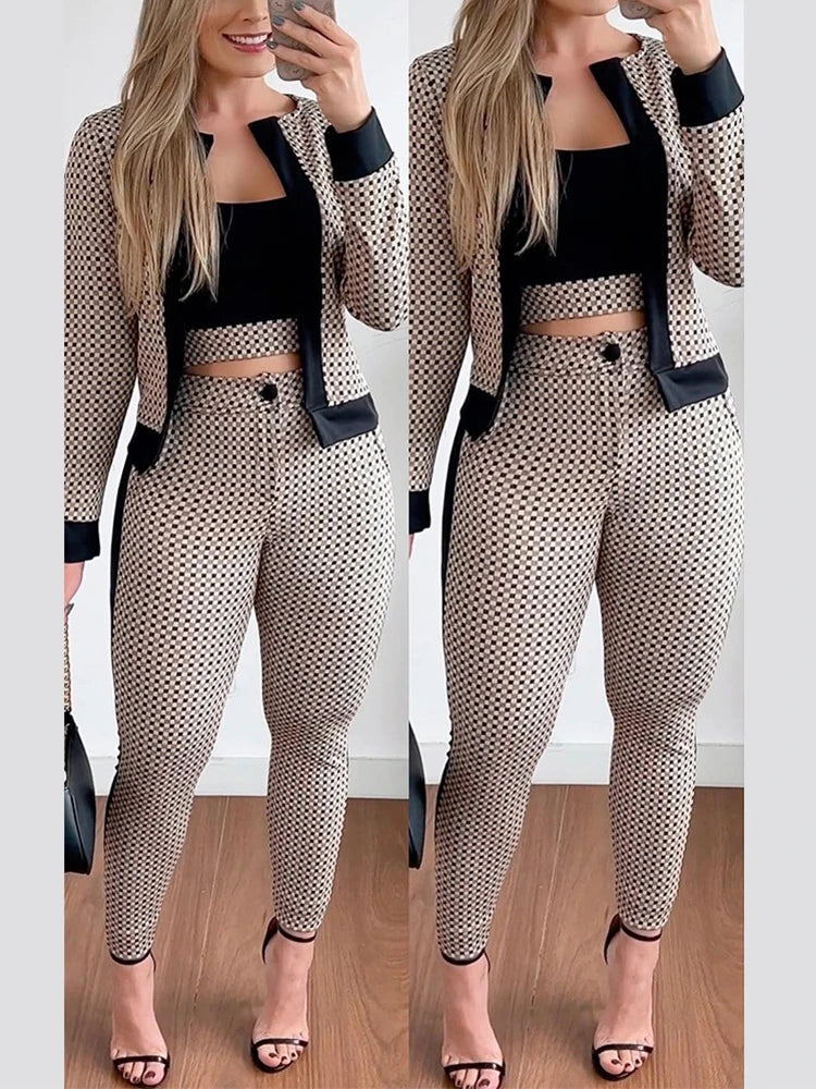 Vanessa Crop Top & Pants Set With Coat