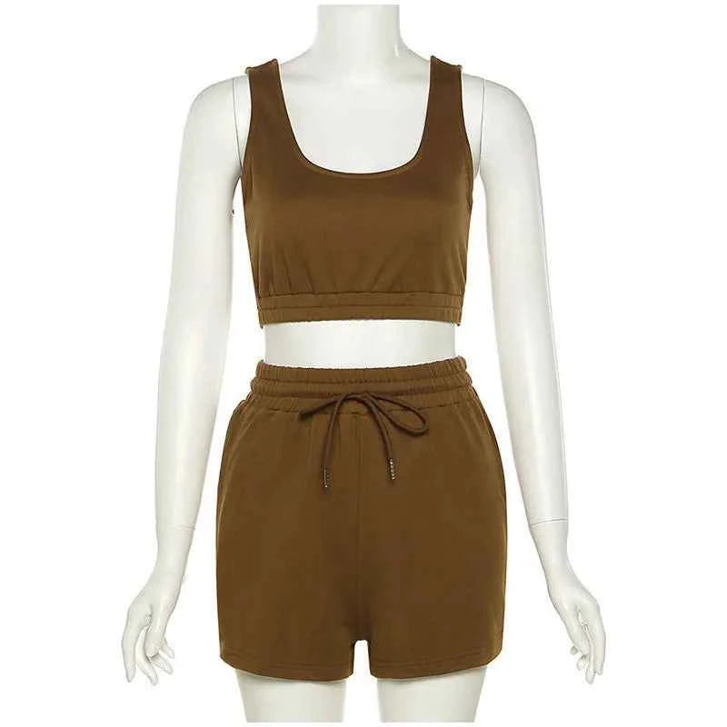 Sporty Tank Tops + Adjustable Shorts Summer Matching Sets