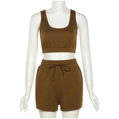 Sporty Tank Tops + Adjustable Shorts Summer Matching Sets
