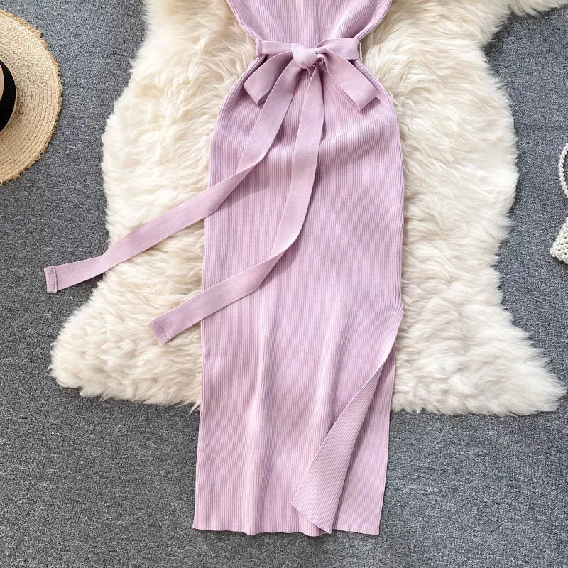 Chic Split Knitted Elastic Bodycon Dresses Streetwear