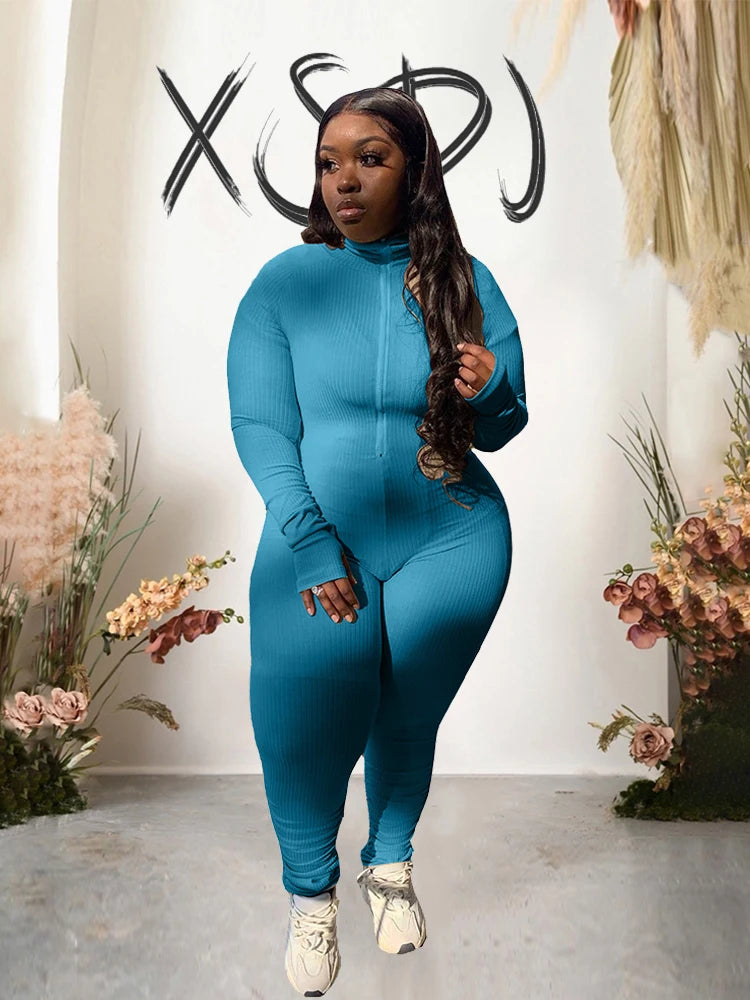 Zola Long Sleeve Zipper Up Ribbed Jumpsuit