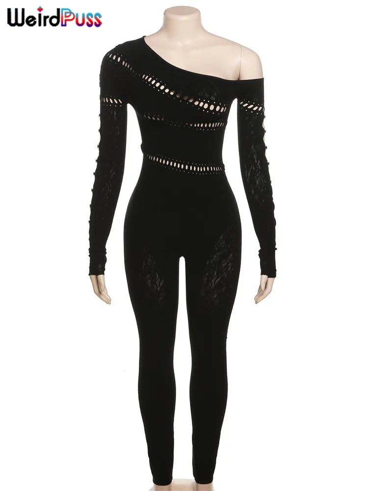 Ramon Irregular Off Shoulder Diamonds Jumpsuit (Clubwear)