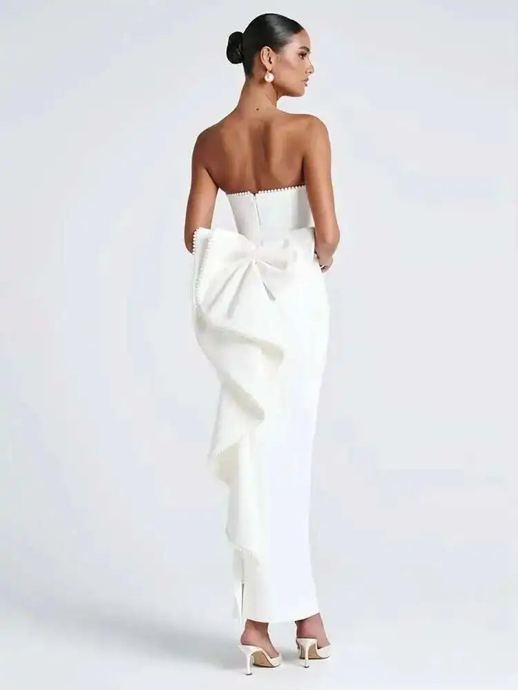 Bow Pearl Backless Elegant Waist Wrap A-line Dresses