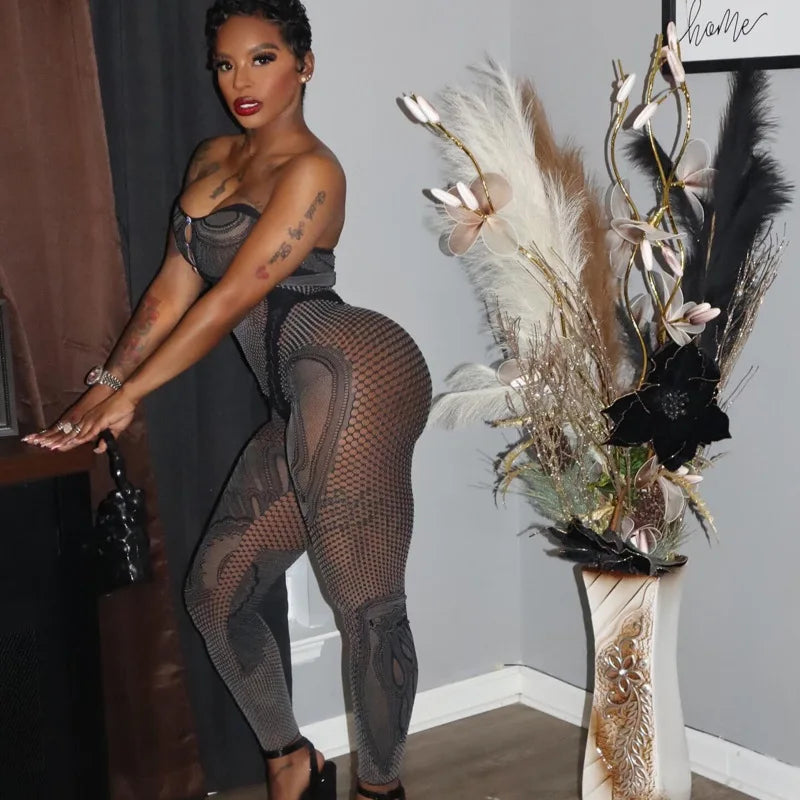 Stretchy Hollow Out Bodycon One Piece Jumpsuits