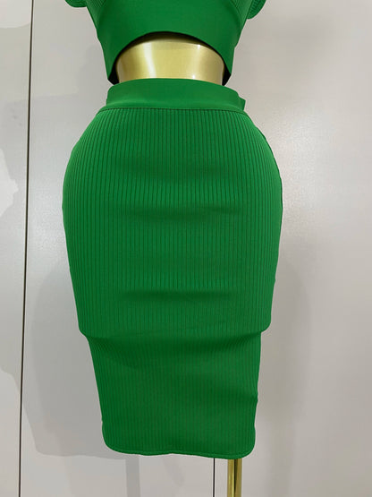 Celebrity Ruffles Red Bandage Skirt Sets