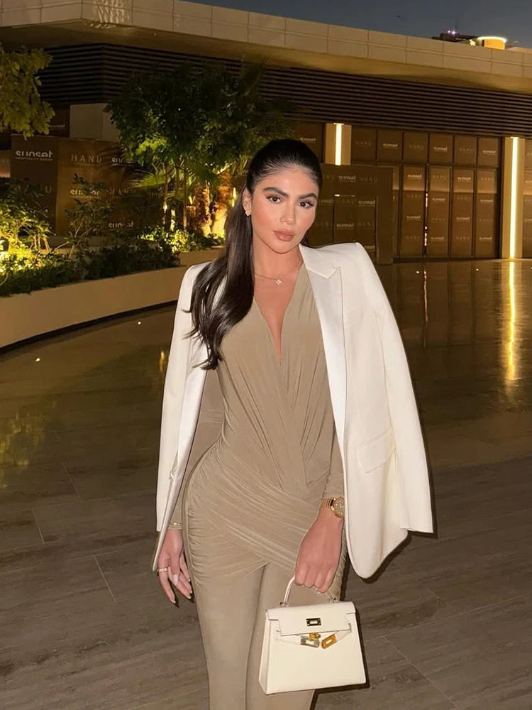 Deep v-Neck Full Sleeve Elegant Skinny Jumpsuit