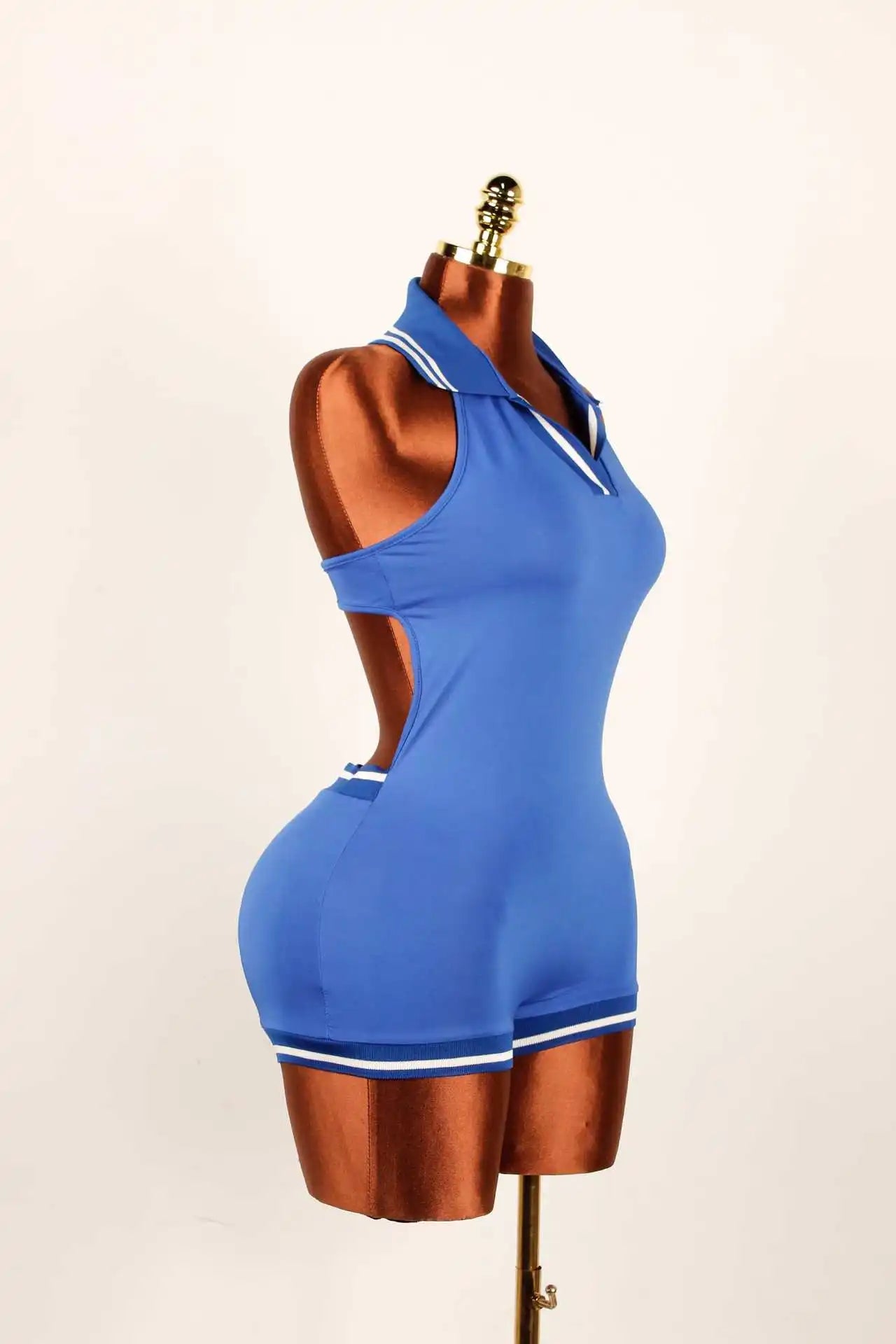 Stripe Halter Lapel Sleeveless Backless Bodycon Jumpsuits