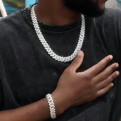 Punk Cuban Chain Stylish Sliver Cuban Chain+Bracelet 2-in-1 Set Personality Trend Street Style Jewelry Gift