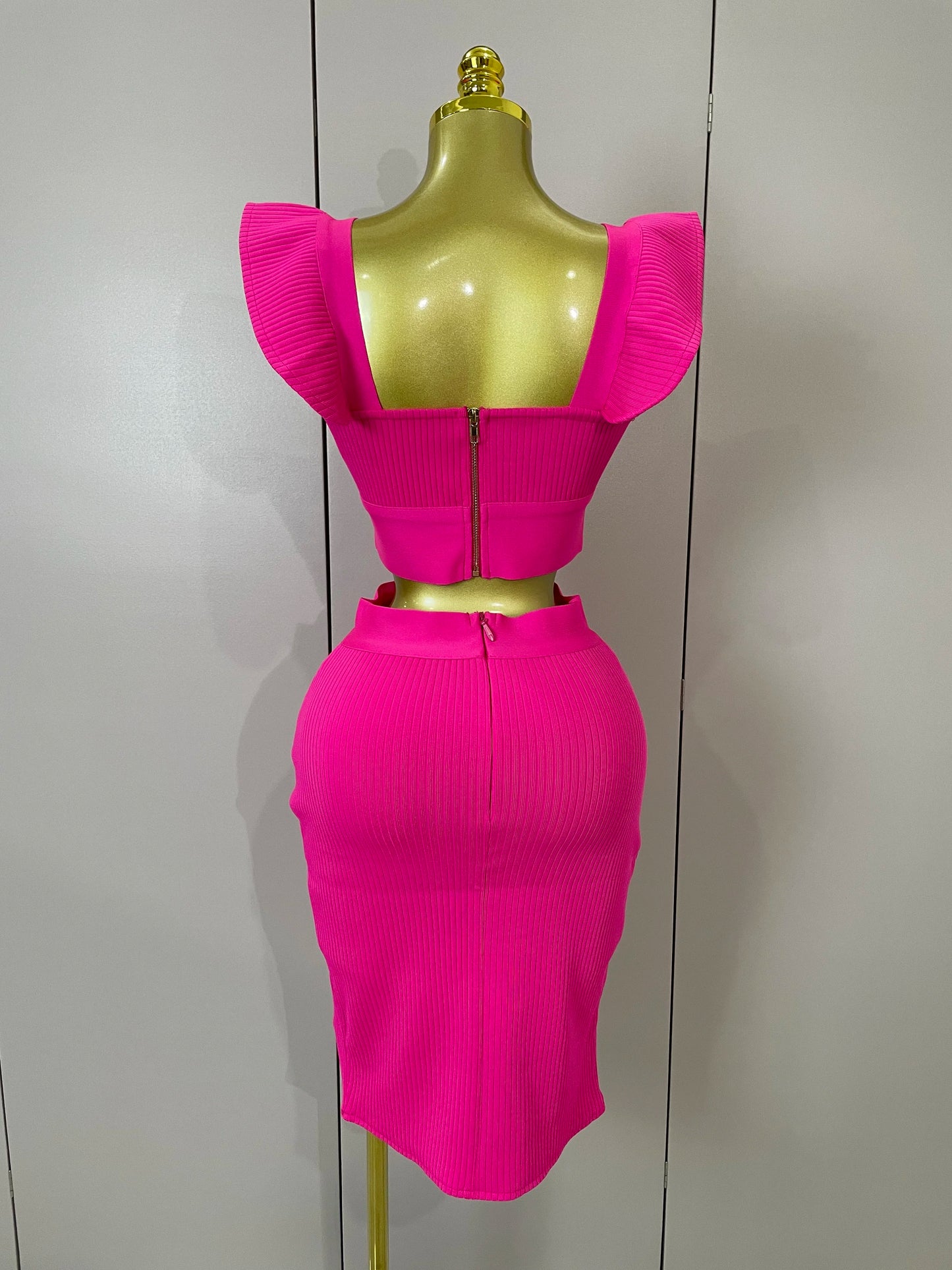 Celebrity Ruffles Red Bandage Skirt Sets