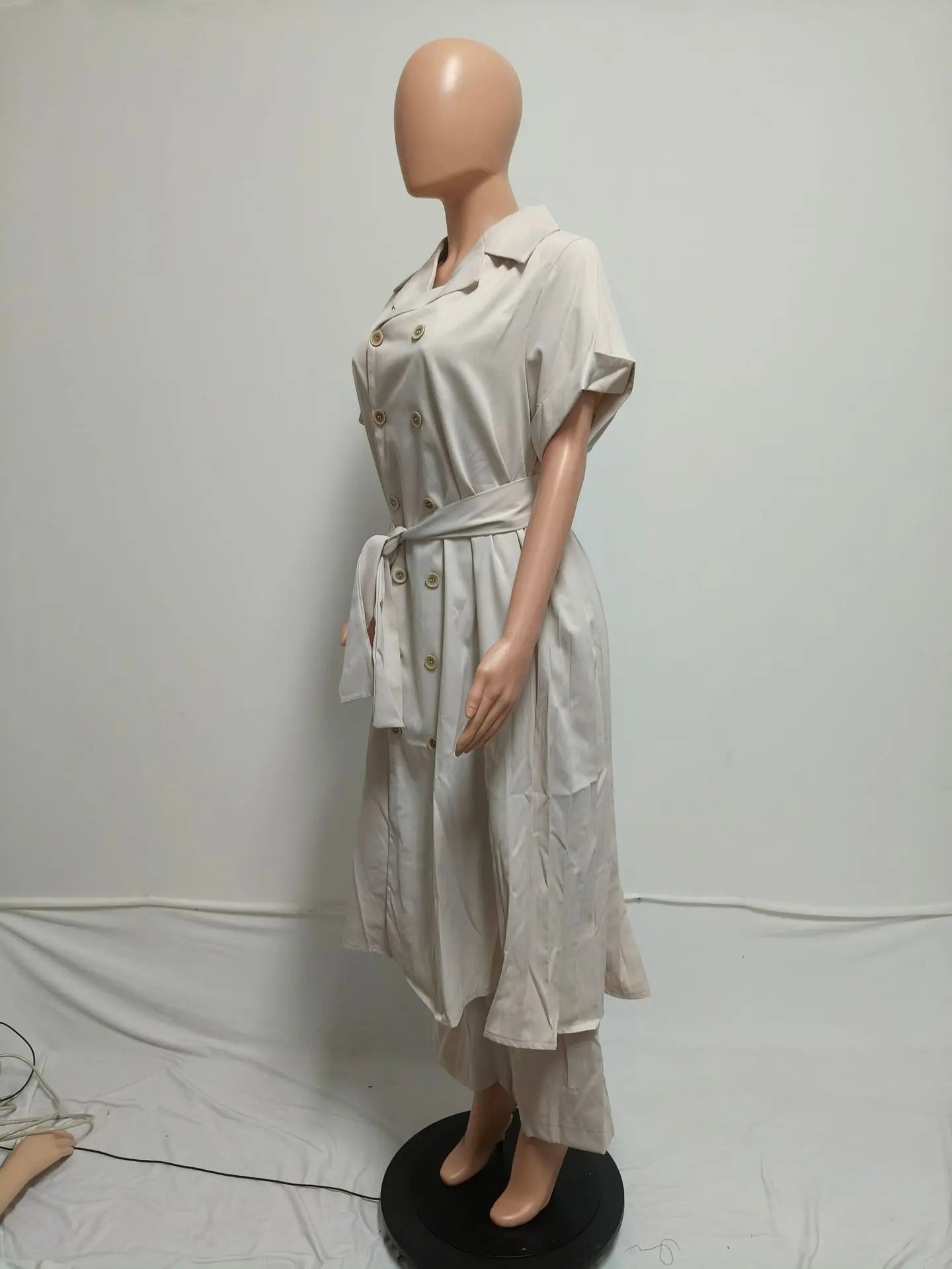 Elegant Long Trench and Pants Outfits (2 pcs.)