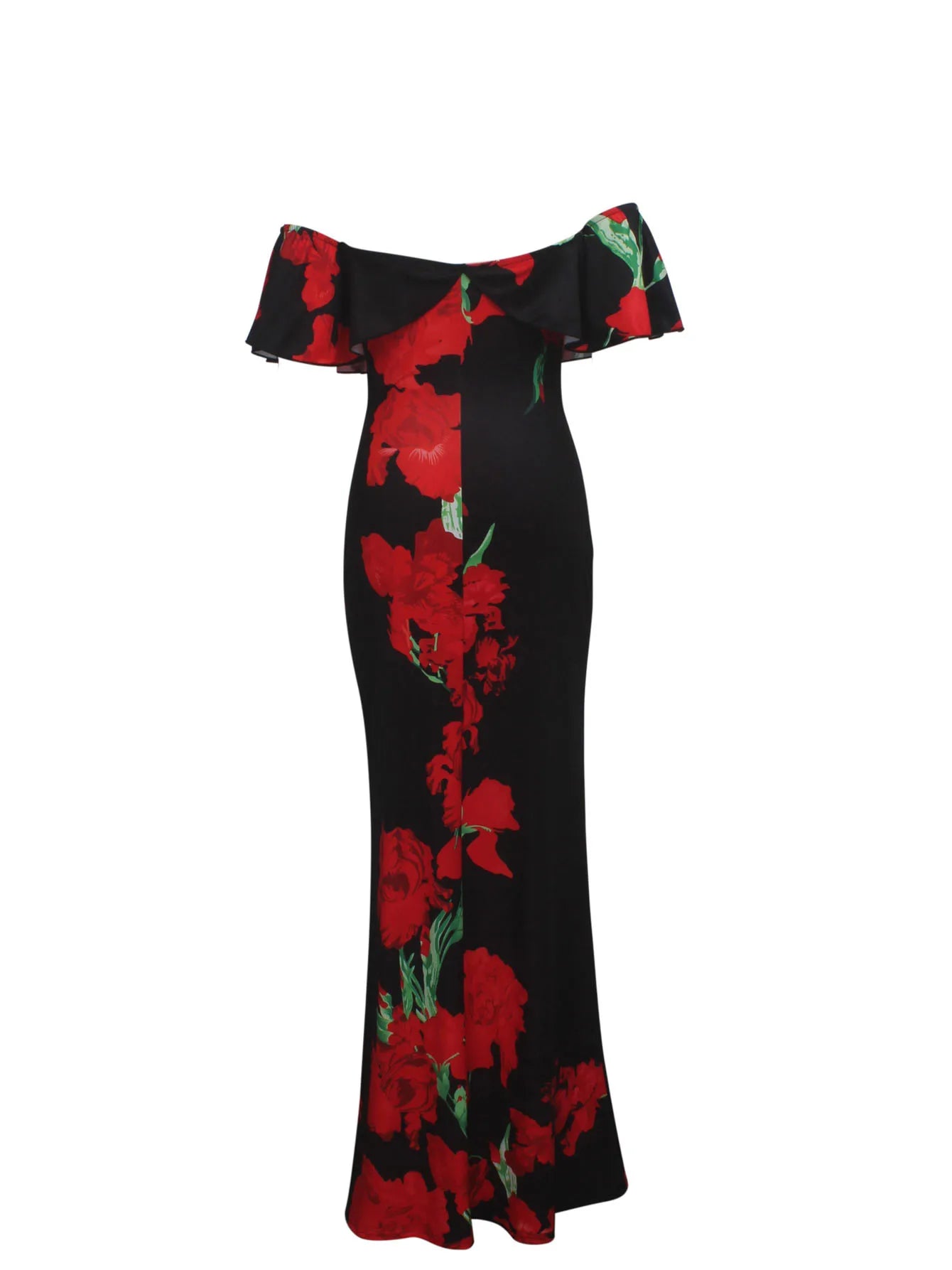 Rose Sunflower Floral Print Strapless  Bodycon Slash Neck Off Shoulder Short Sleeve Polyester Xtra Maxi Dress