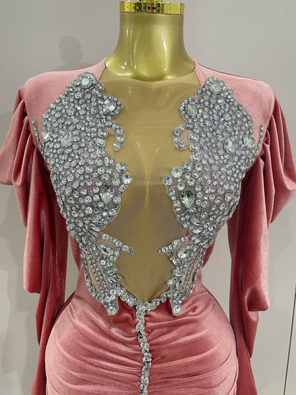 Luxury Sparkly Crystal White Velvet Mini Dresses