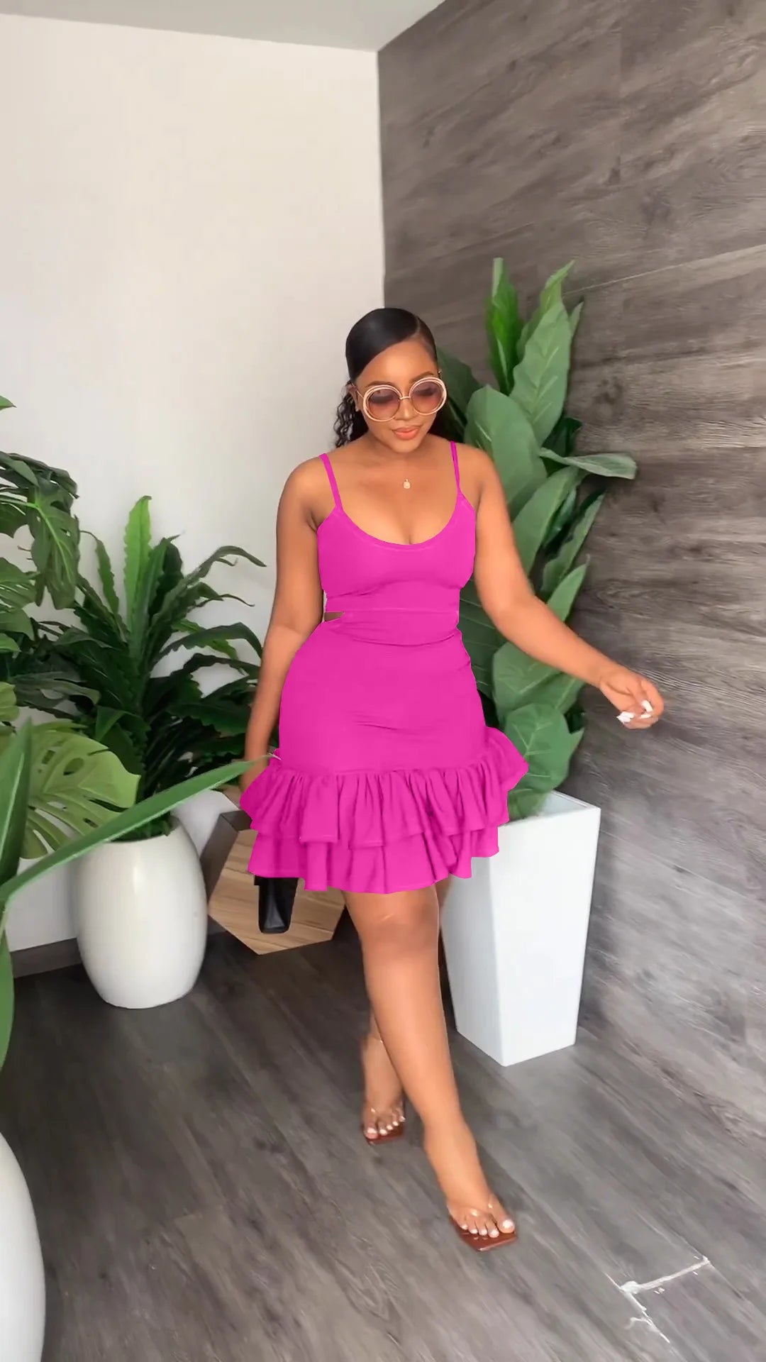 European and American Fashion Sling Low-cut Ruffled Mini Dress