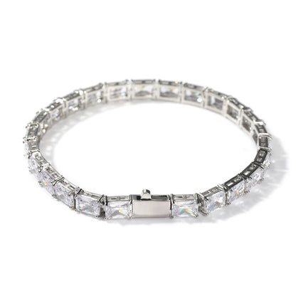 1 Row Square CZ Stone Tennis Link Chain Choker Necklace (Unisex)
