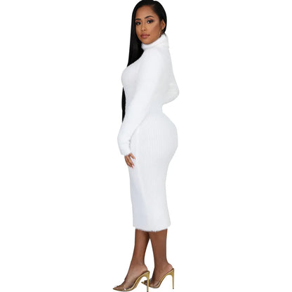 Solid color crew neck sweater dress JX5389