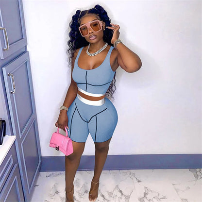 Ribbed Crop Top + Shorts Casual Matching Sets