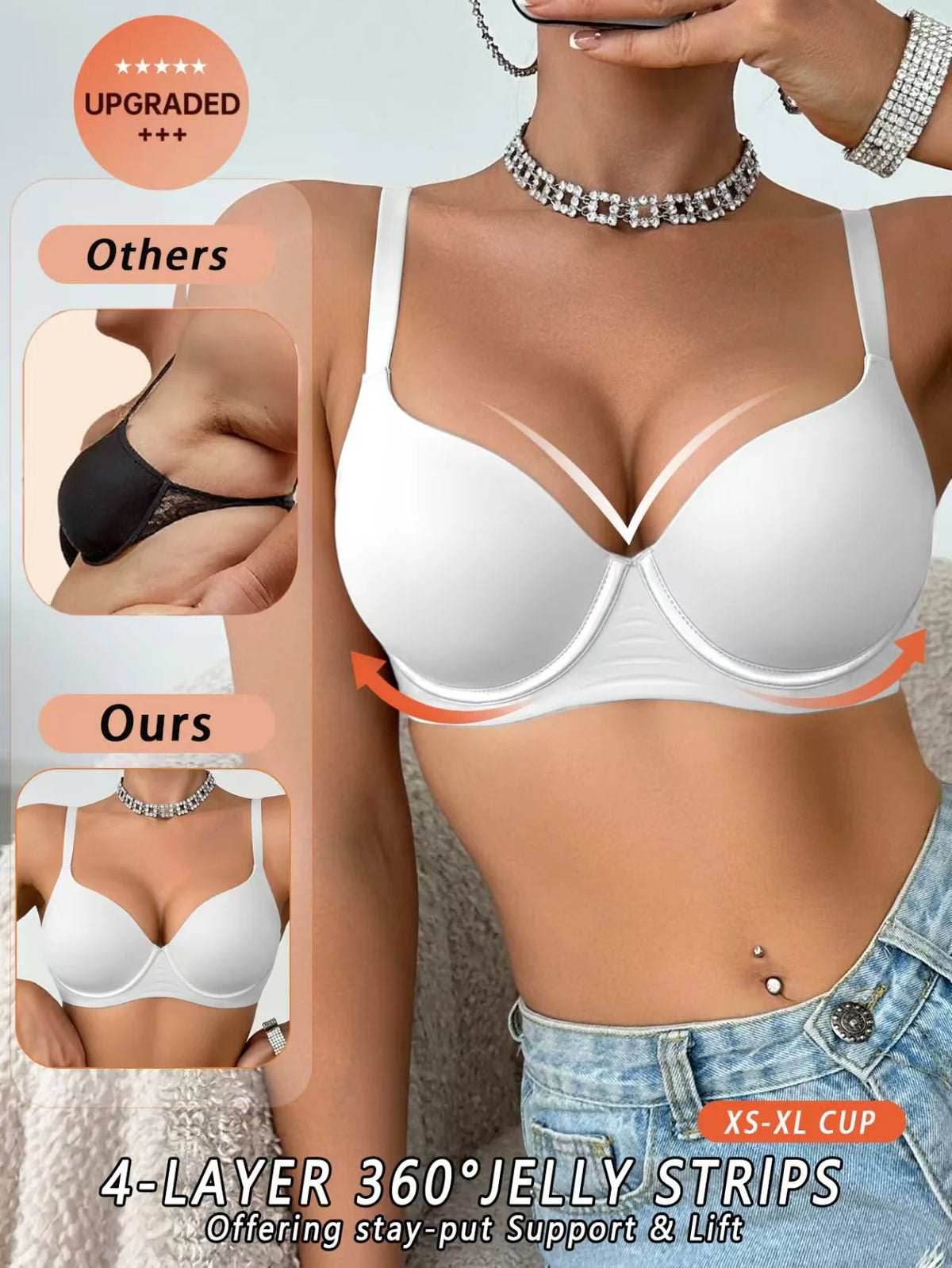 Jelly UnderWire Push Up Bra For Women Plus Size Anti-Sagging Bralette Comfortable Lingerie