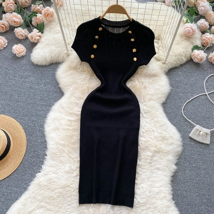 O Neck Short Sleeve Elastic Slim Sheath Dresses