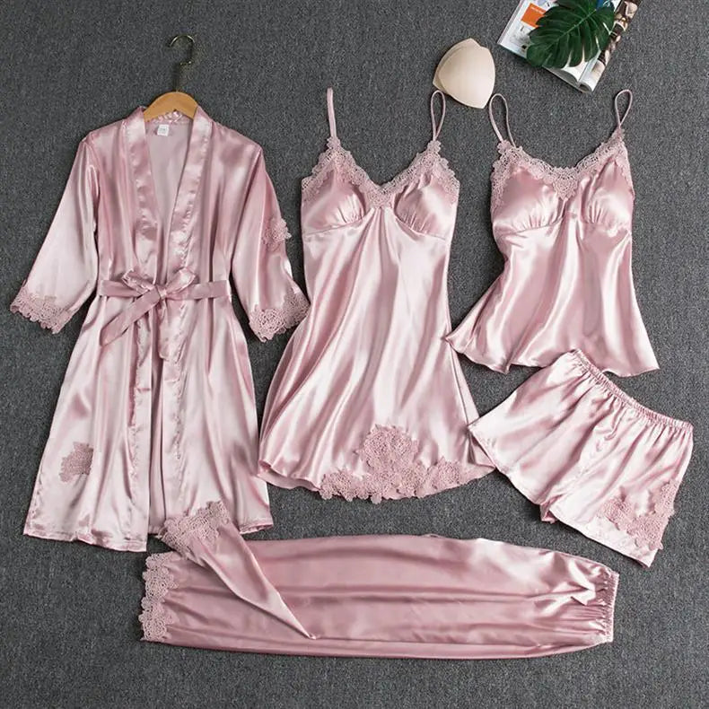 New style nightgown women's sleepwear sexy home wear bridesmaid dress long sleeved plus size five piece set hot selling bathrobe