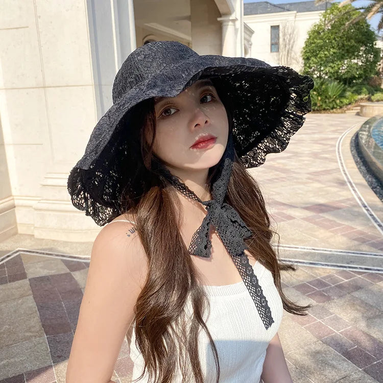 Lace Sun Hat White Black Summer Hats for Women Bucket Hats