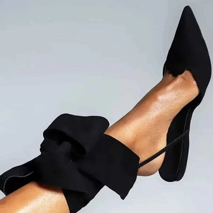 Pointed Toe Shallow Mouth Lace Up Shoes Flat Heel Sandals
