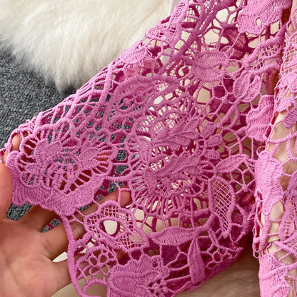 Floral Lace Dress V Neck High Waist Maxi Dresses