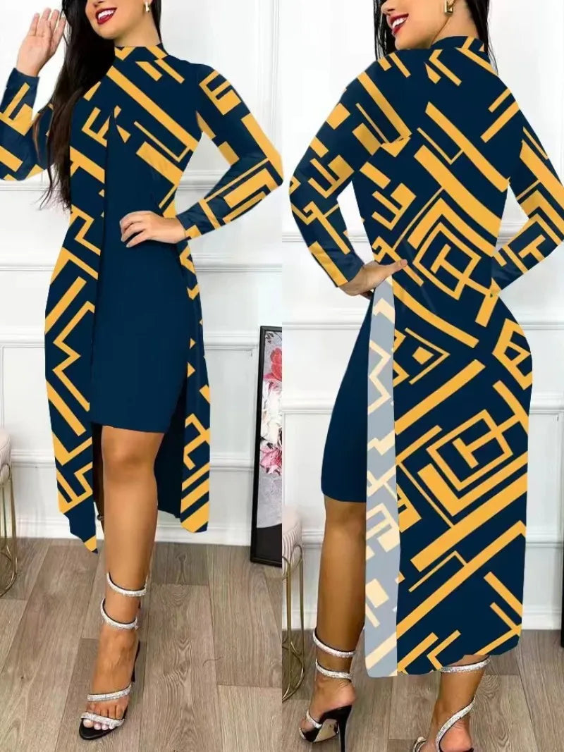 Two Piece Set Print Dresses Sets (Office Lady)