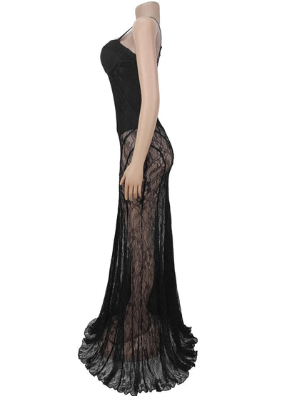 Beautiful See-Through Lace Floral Perspective Sheer Mesh Night Dress Sleepwear