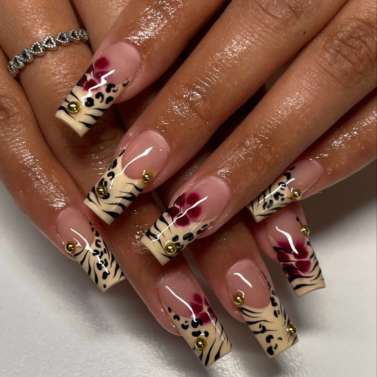 24Pcs Blue Long False Nails Butterfly Ballet French Cartoon  Wearable Fake Nails Full Cover Design Press on Nails Tips Art