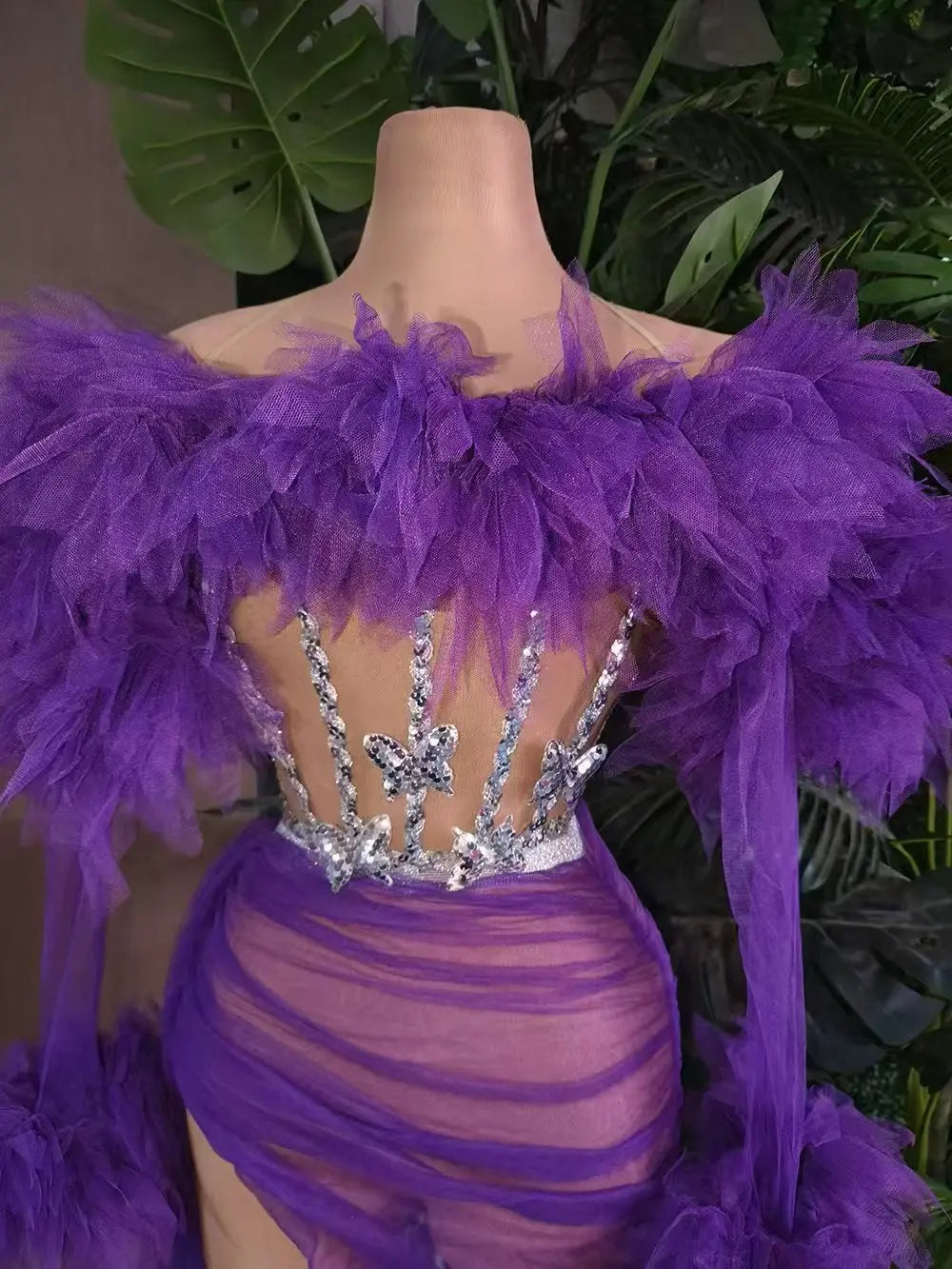 Strapless Mesh Ruffles 2 Pieces Bodycon Mini Dresses