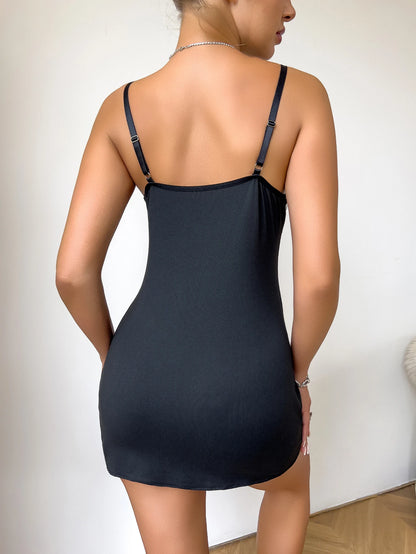 Pink Deep V Lace Lingerie Nightgown