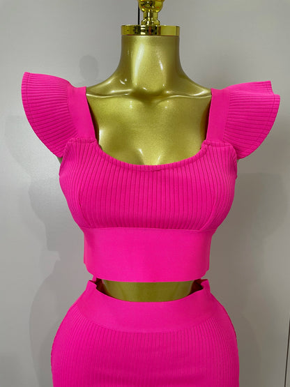 Celebrity Ruffles Red Bandage Skirt Sets